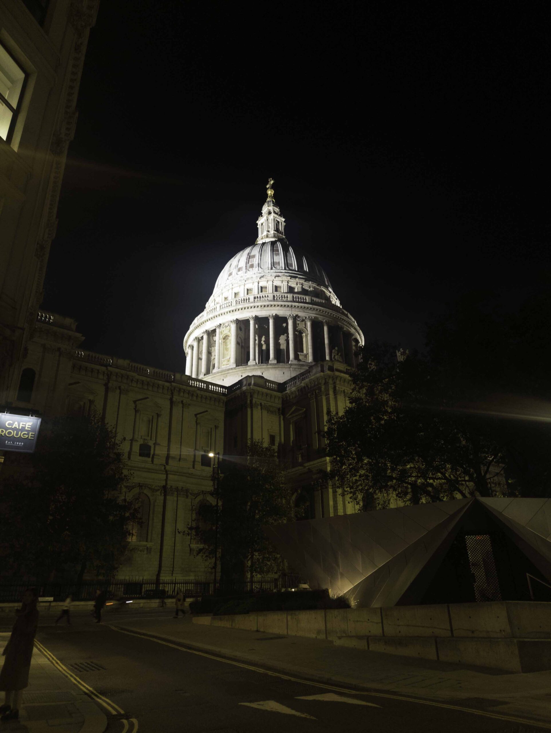 St Paul's Cathedral dome lit at night in London